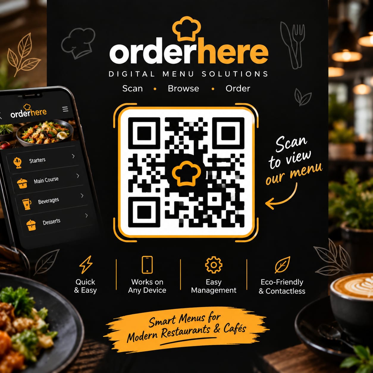 Sample table QR standee, scan to view the menu